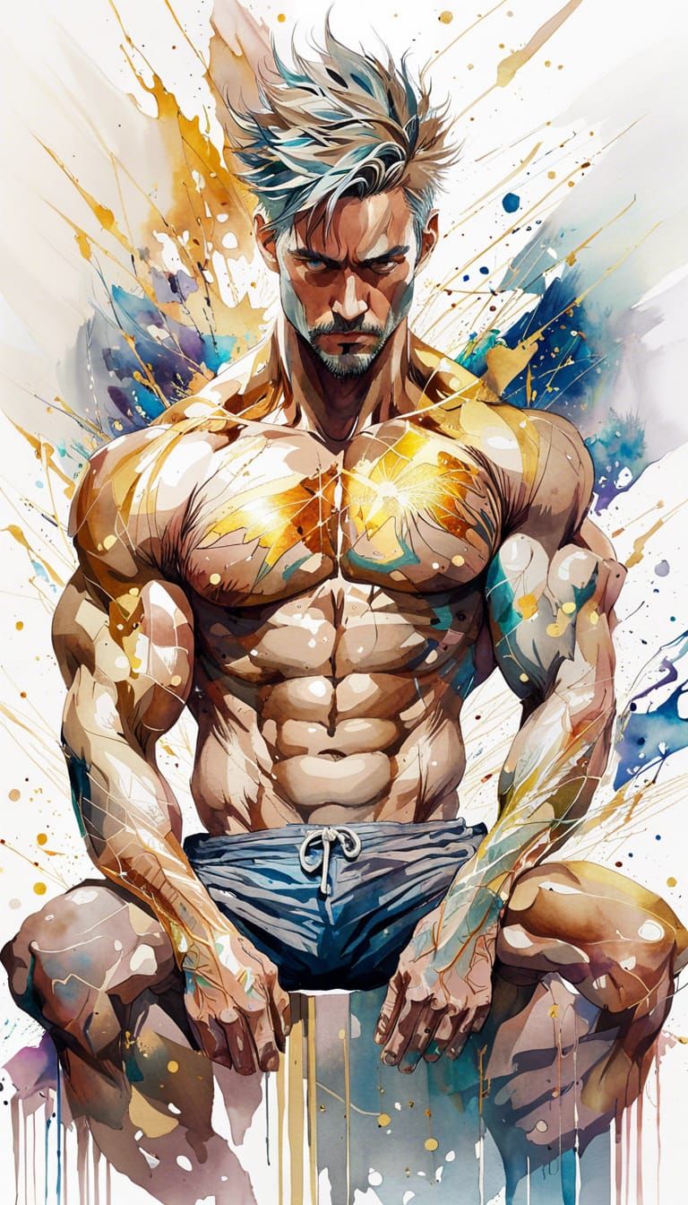 Anime Mr. Universe Joe Gold: Digital Watercolor