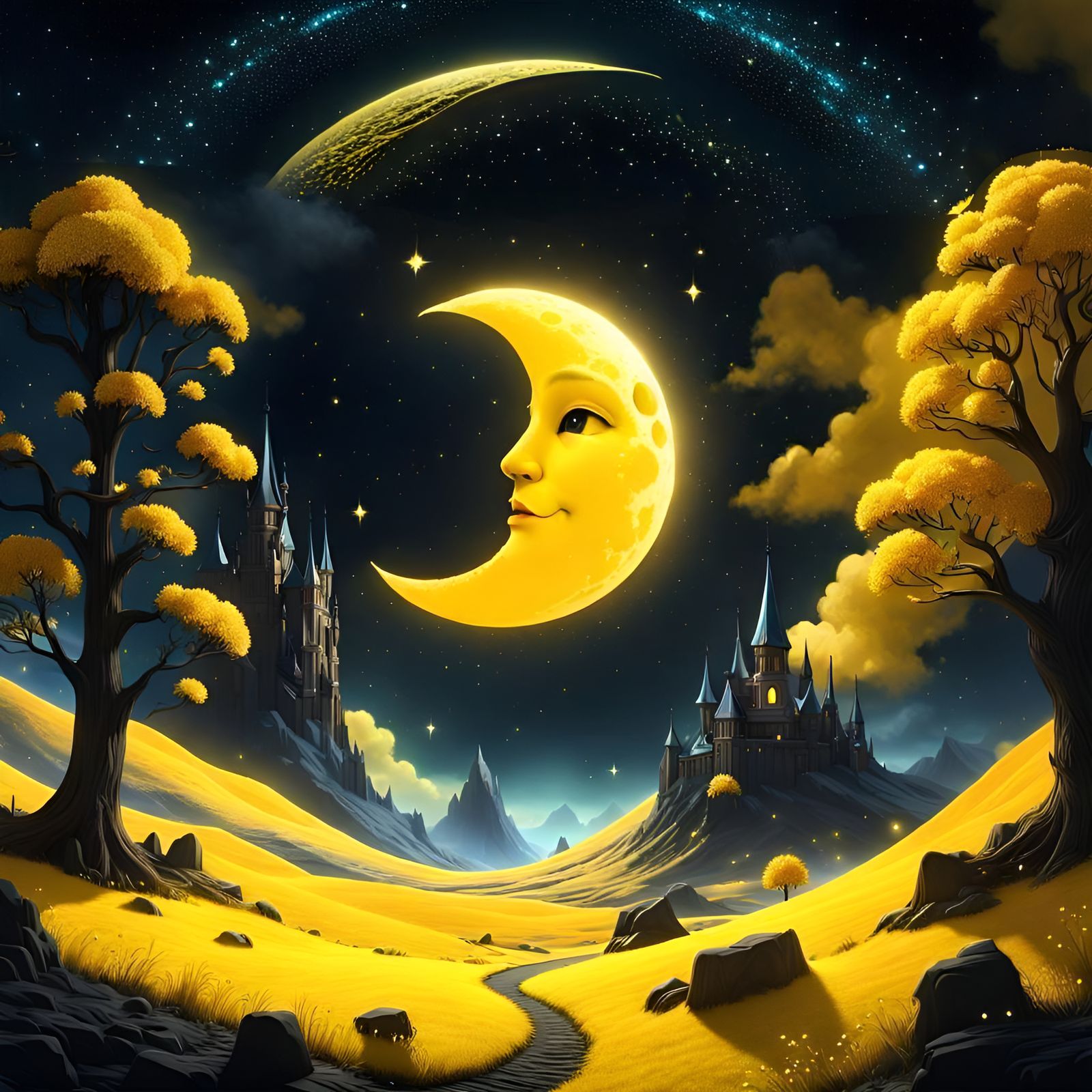 Ethereal Yellow Moon Fantasy Concept Art