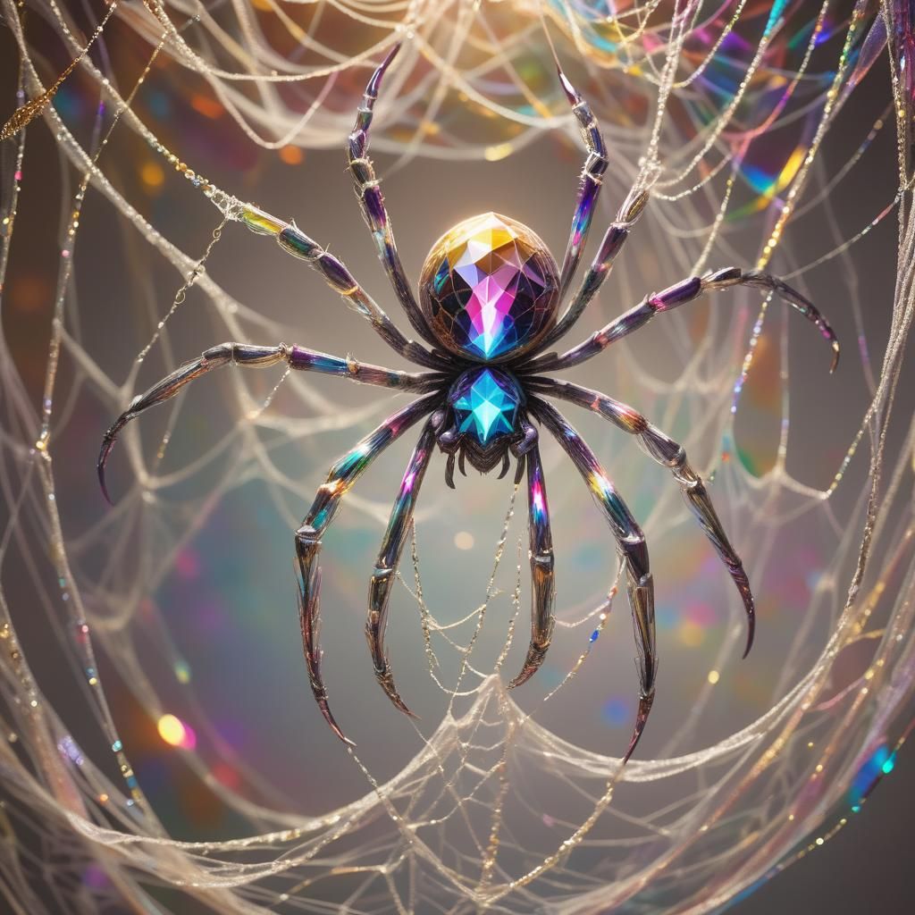Giant Crystal Spider Weaving Words: Surreal Digital Art