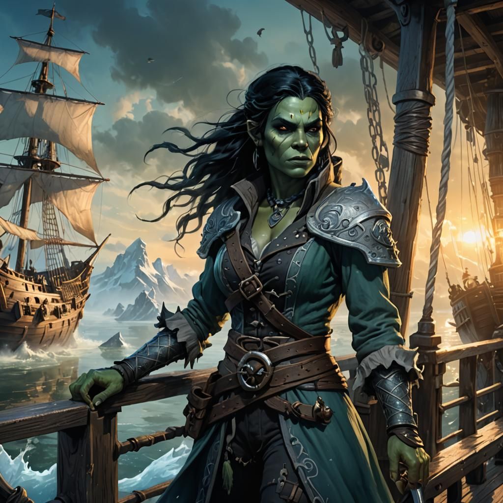 Orc Witch Casts Ice Spell: Fantasy Art