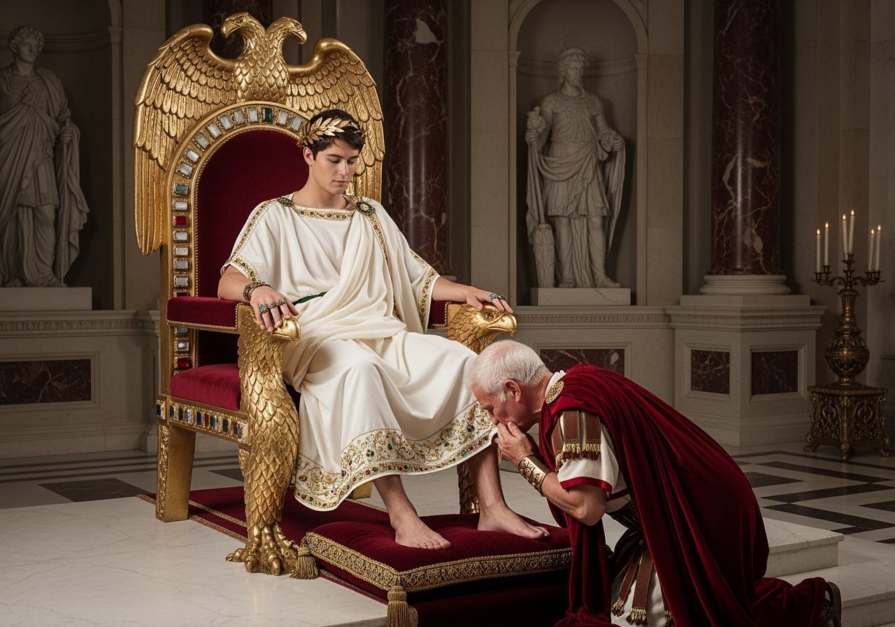 Emperor Nero on Jeweled Throne in Opulent Palace
