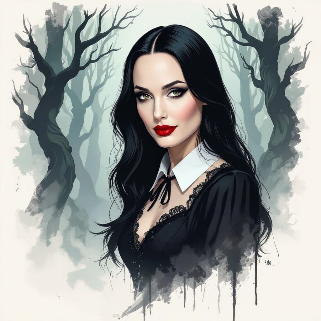 Angelina Jolie as Wednesday Addams in Eerie Forest