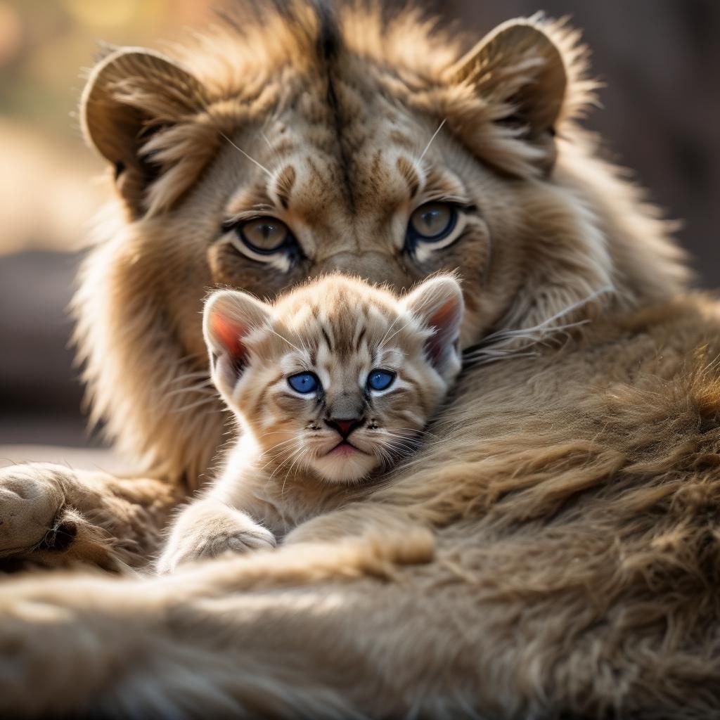 Newborn Kitten Cuddles with Lion: Professional Photography