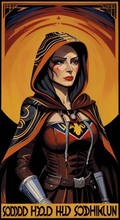 Cobra-Hooded Lady Crying, in Ligne Claire Style