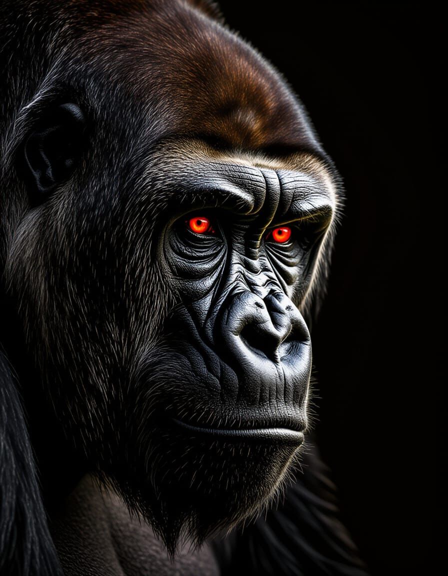 Gorilla's Intense Gaze in High Contrast Portrait
