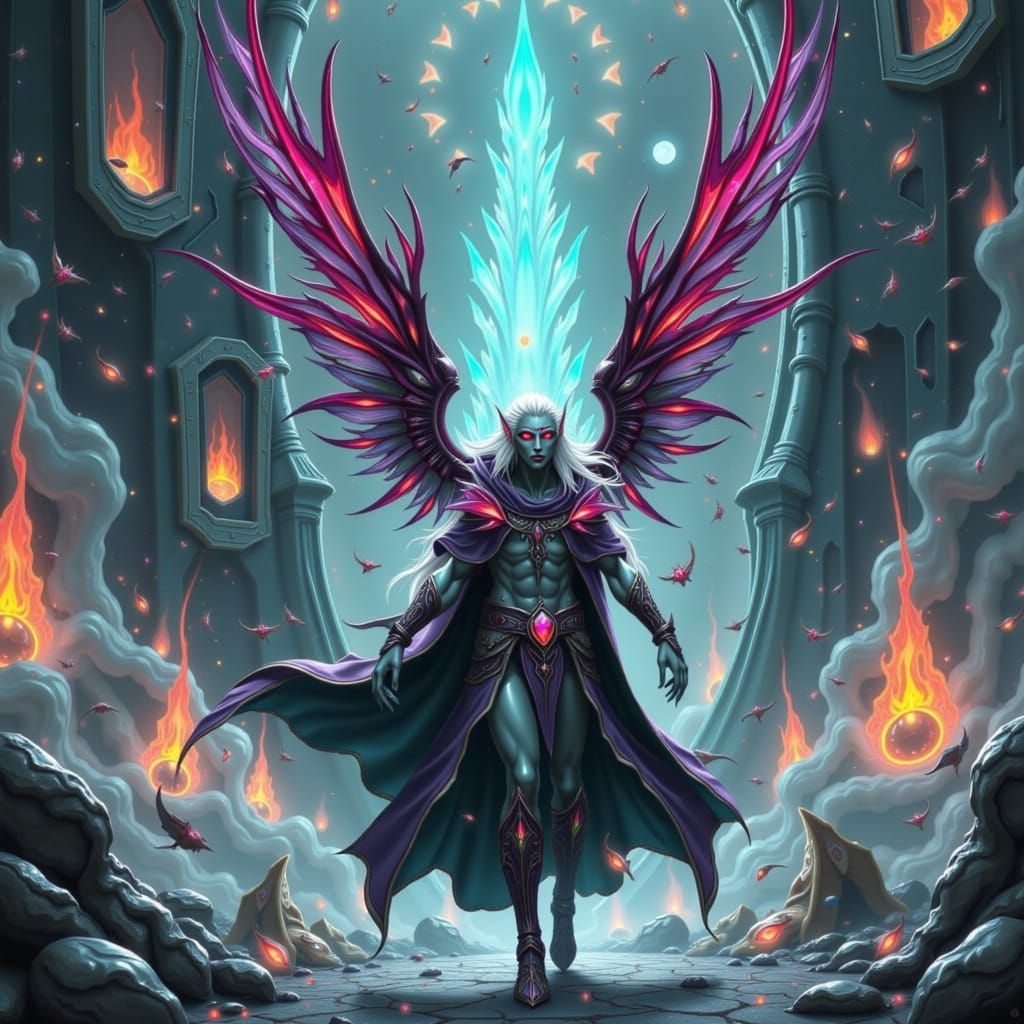 Drow Noble in Underdark City, Syd Mead Style