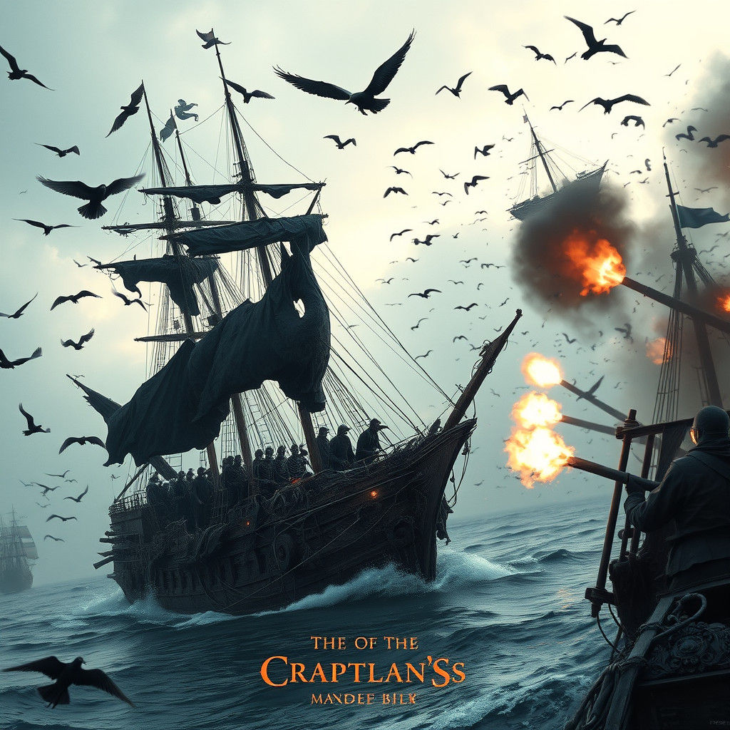 Spectral Pirate Ship Battle in a Gothic Fantasy Style