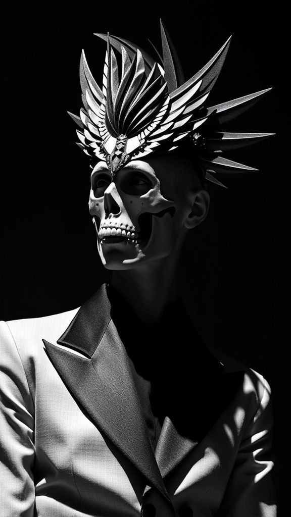 Geometric Sugar Skull Mask in Dadaist Fashion