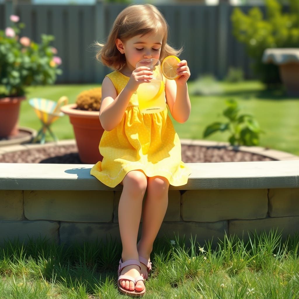 Girl Drinking Lemonade: Photorealistic Summer Scene