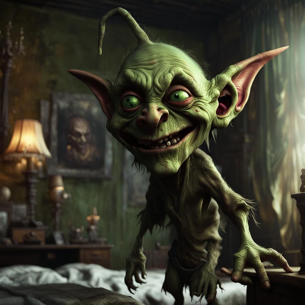 Green Goblin in Messy Room, Digital Art