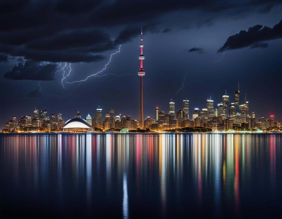 Toronto Skyline at Night, Photorealistic Cityscape