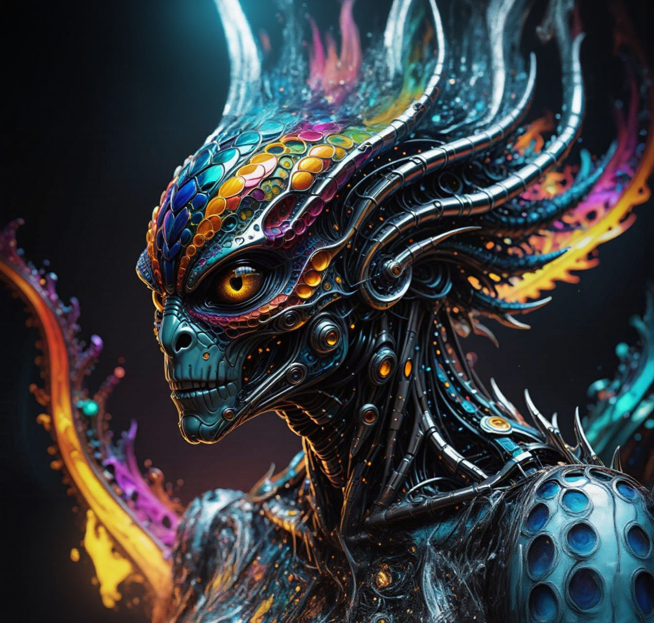 Chrome Alien Cyborg in Acrylic Style