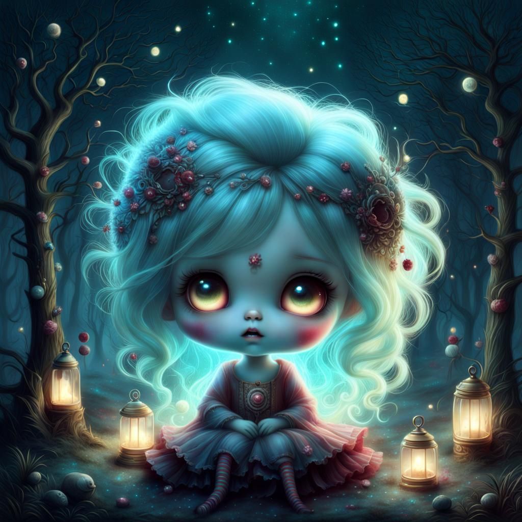 Creepy Cute Zombie Girl with Bioluminescent Glow