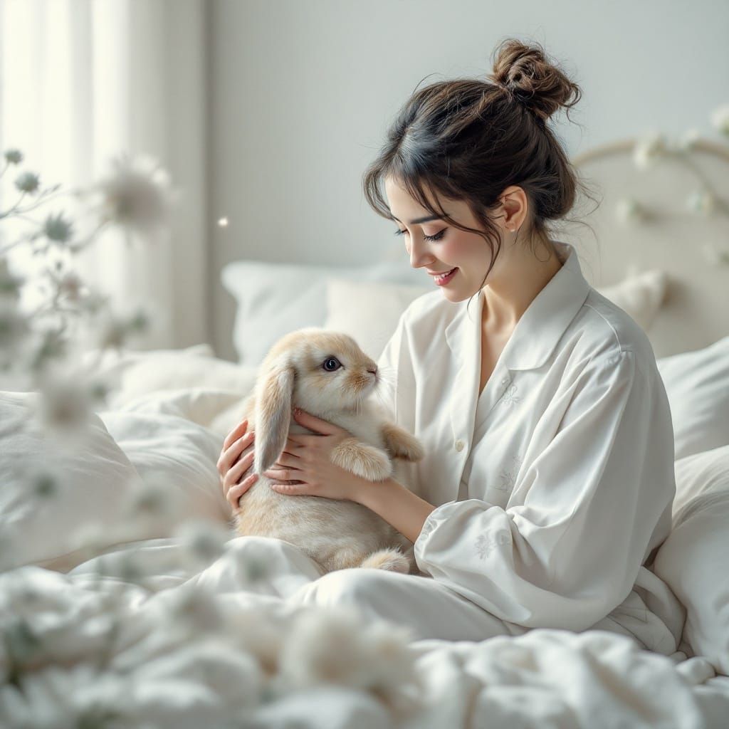 Dreamy Surrealist Pet Therapy Scene in Soft Pastel Hues