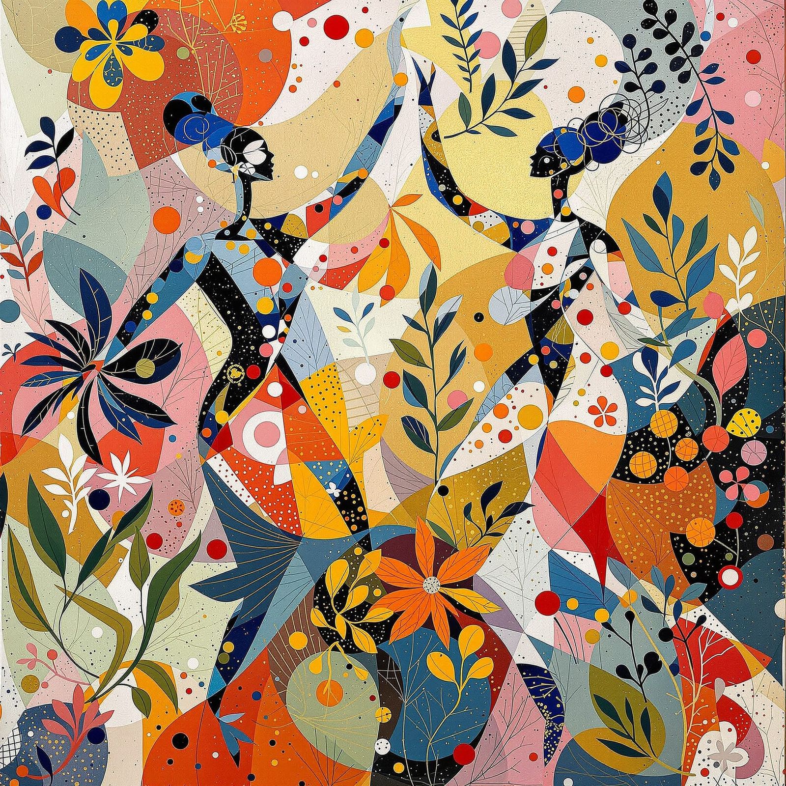 abstract human figures dancing. Dynamic, gestural brushstrok...