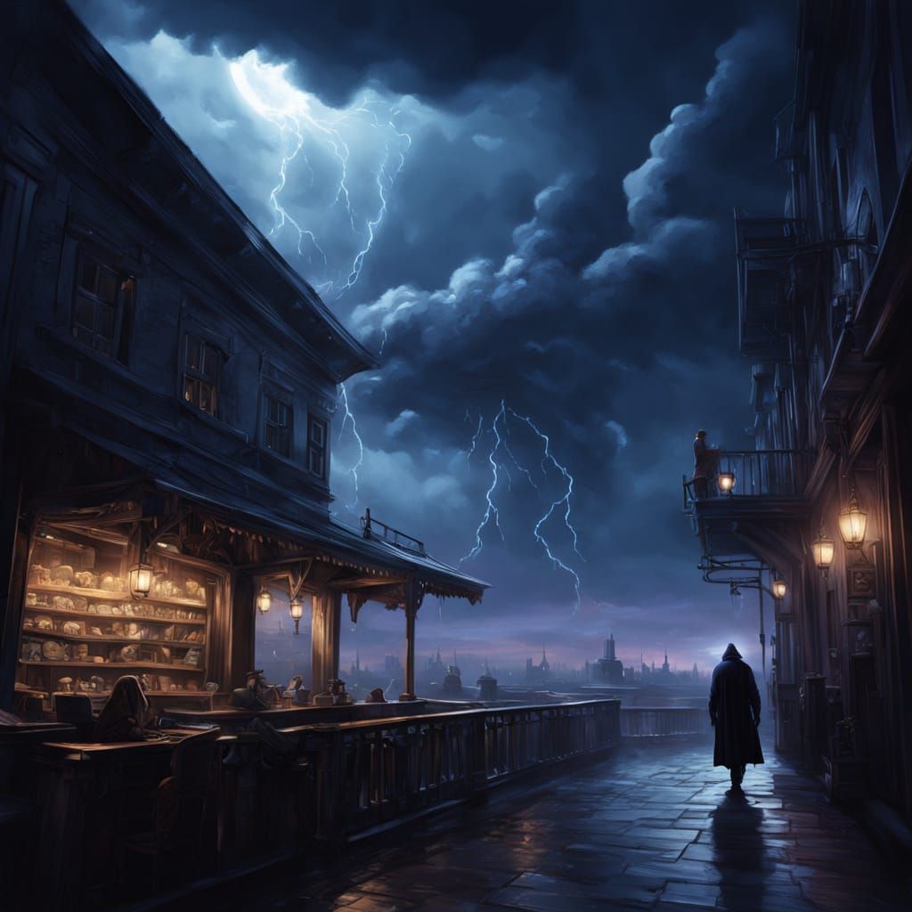 Villain in Storm Clouds Over Coffee House