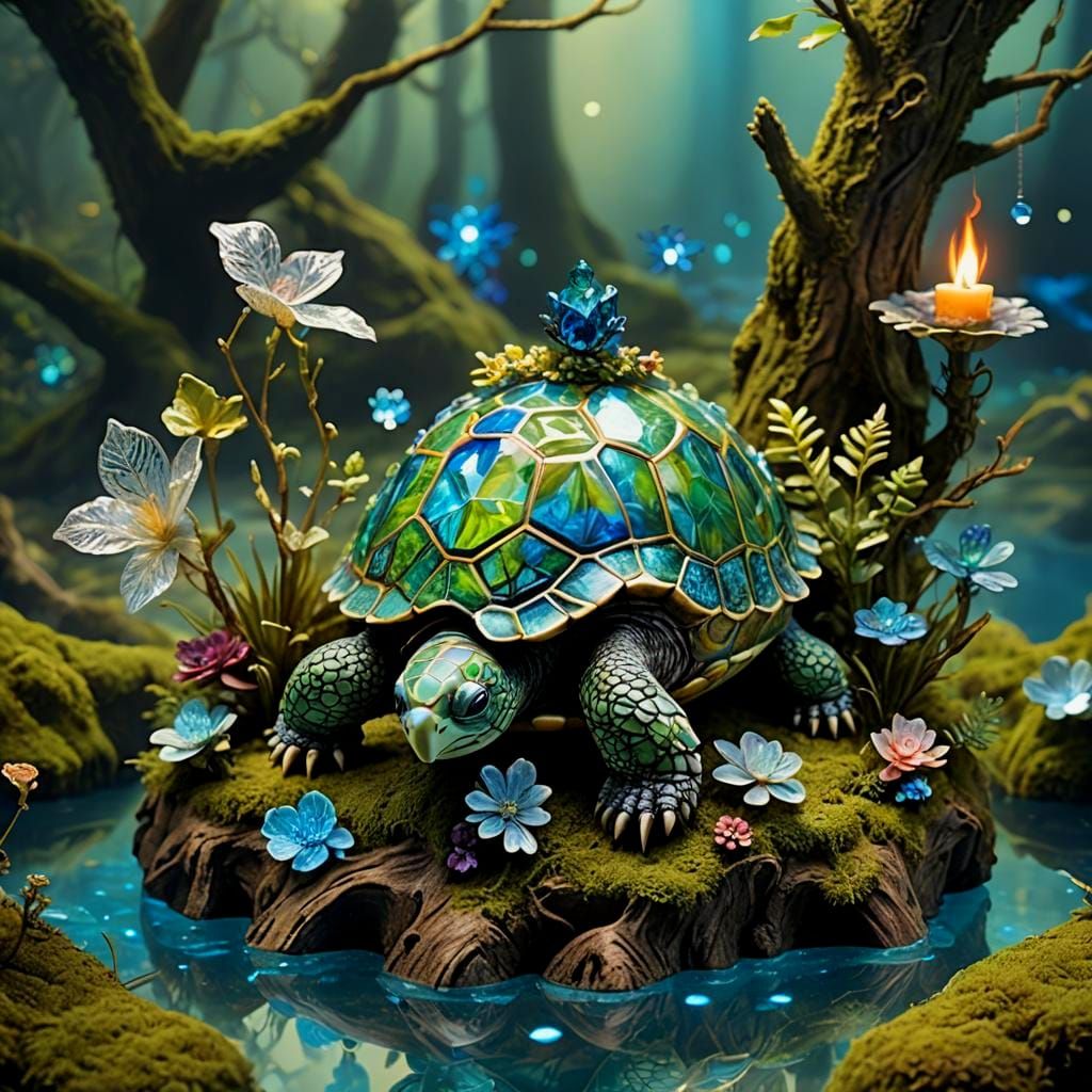Mystical Crystal Turtle in Enchanted Forest