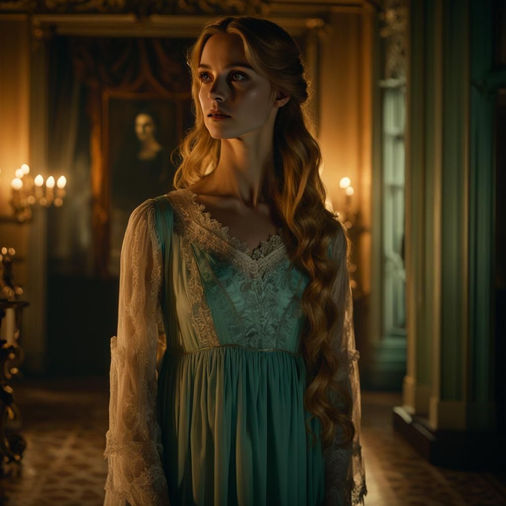 Haunted Victorian Foyer: A Cinematic Film Still