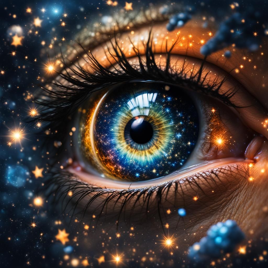 Hyperrealistic Galaxy Eye with Stars and Sparkles