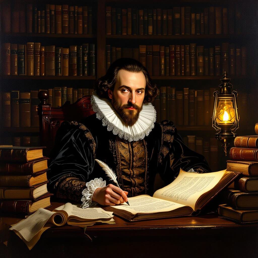 Shakespeare in Study, Caravaggio and Rembrandt Style