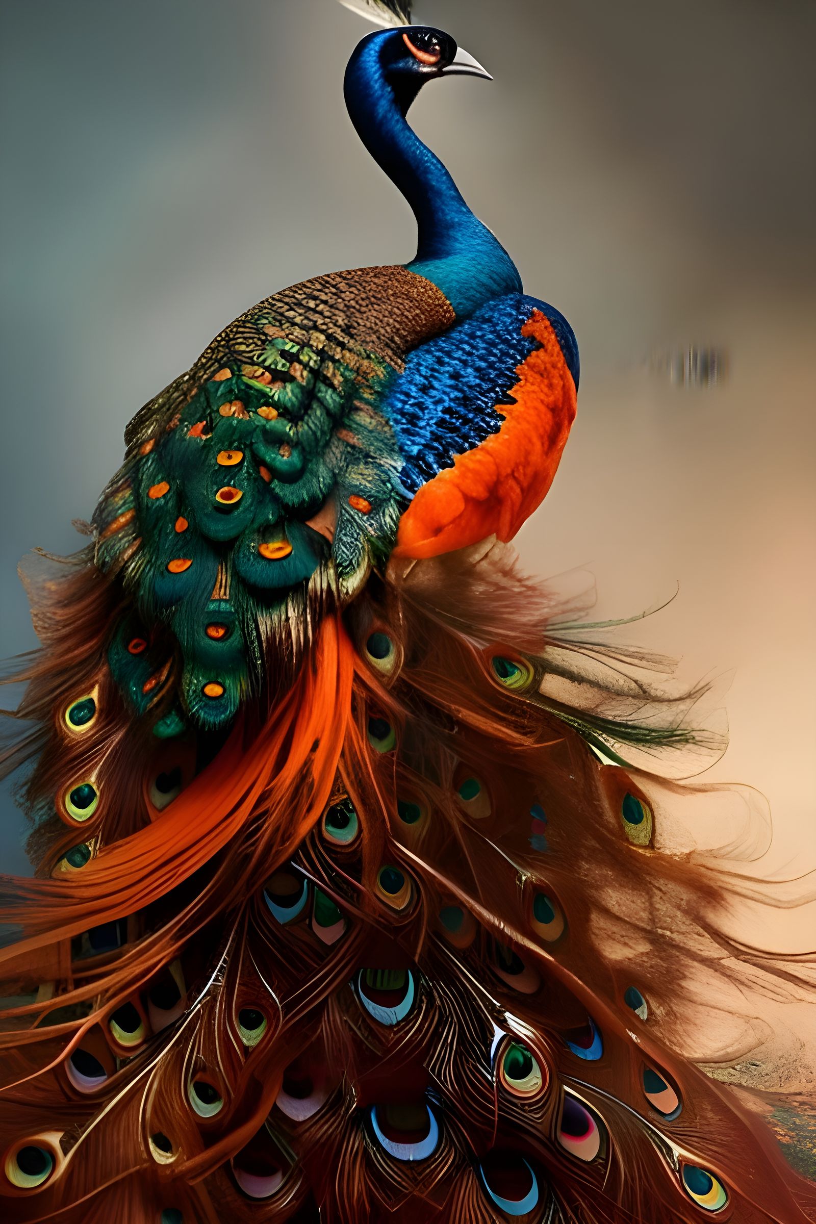 Peacock Goddess with Intricate Feather Dress