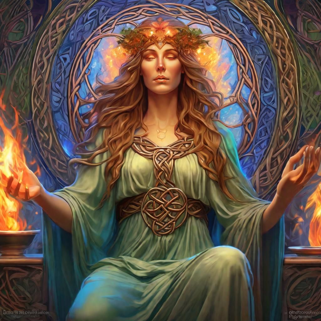 Brigid Goddess of the Celtic Hearth Goddess of healing as well as healing and wellness magic.  8k resolution concept art...