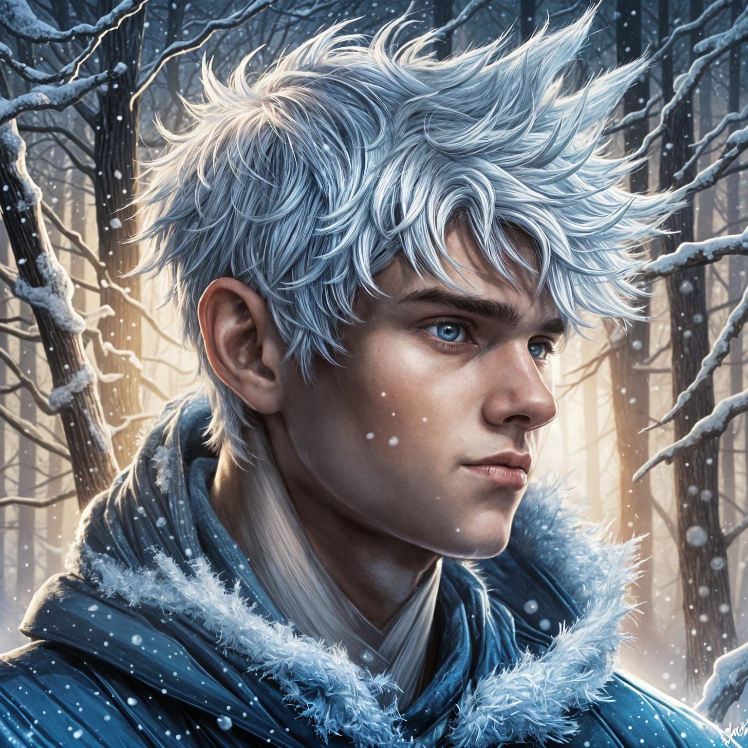 Icy Haired Youth, Comic Book Art Portrait