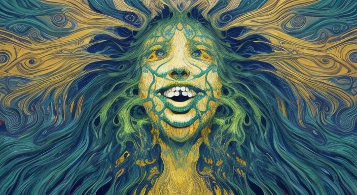 Surreal Garden Scene with 'The Scream' Figure in Art Nouveau