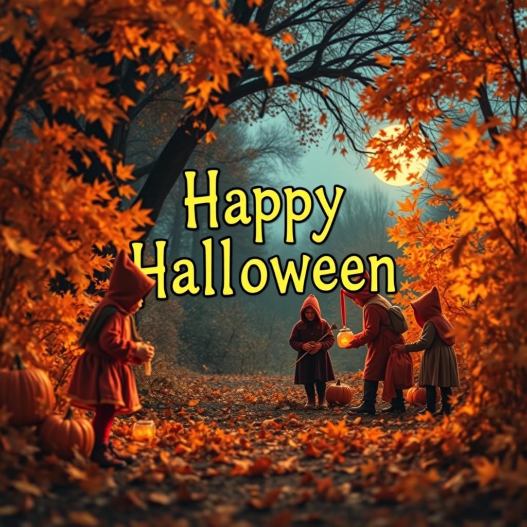 Surreal Halloween Text Surrounded by Trick-or-Treaters