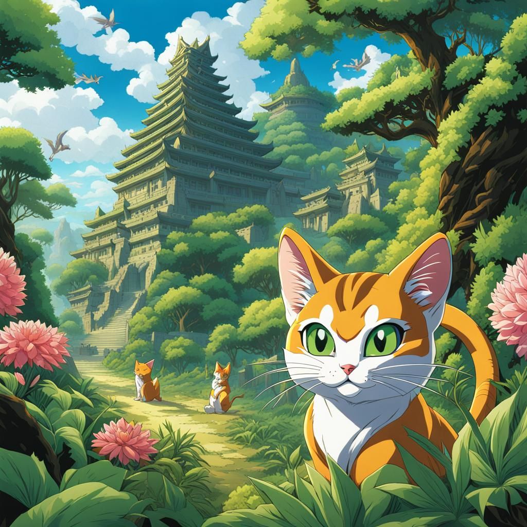 Anime Cat Finds Mayan City in Dragon Ball Z Style