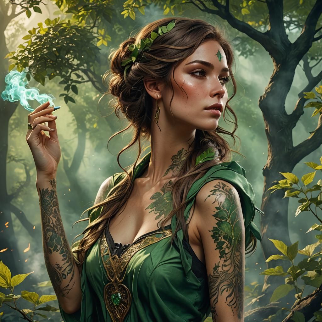 Woman with Green Streaks and Tree Tattoo