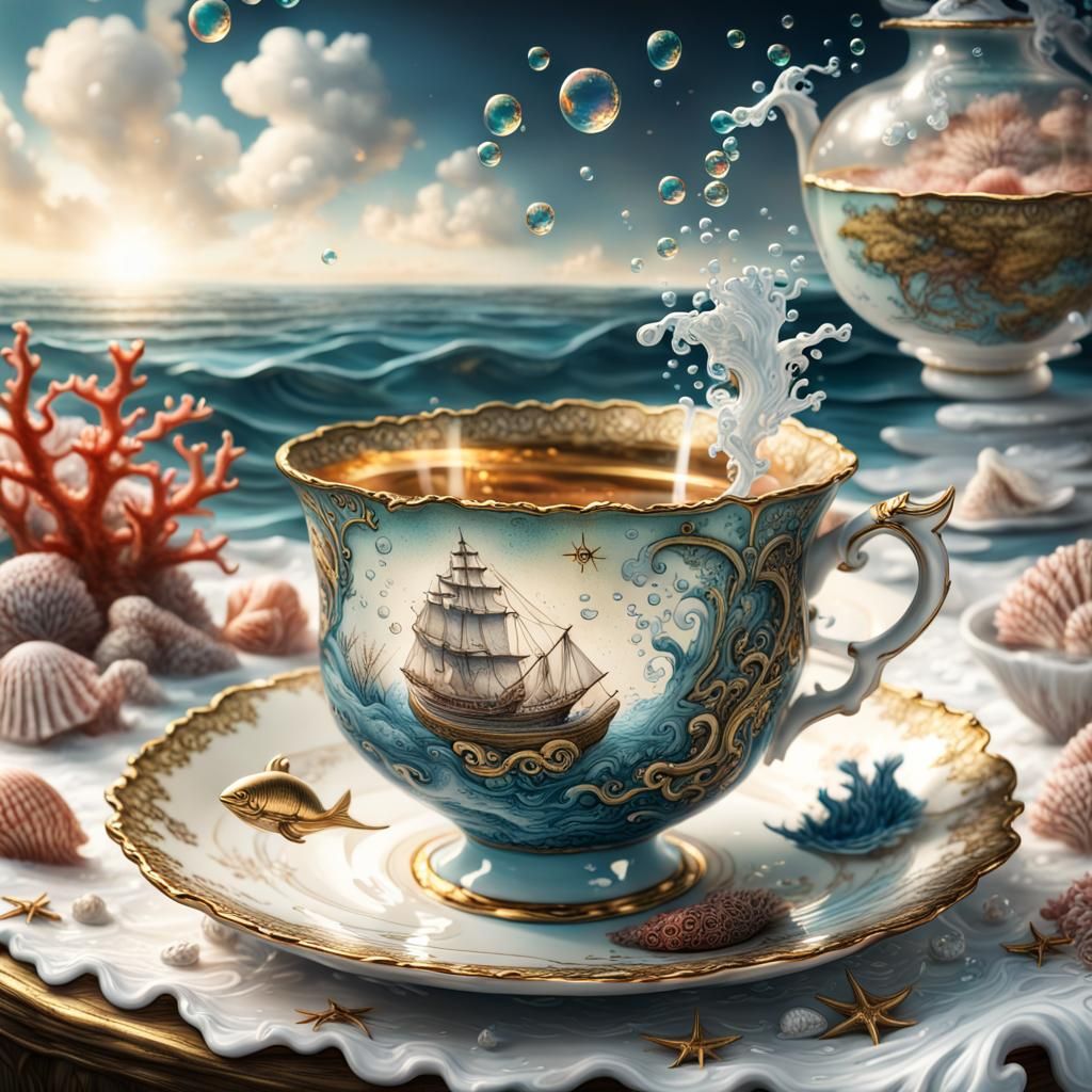 Underwater Kingdom in Antique Teacup: Hyperdetailed Fantasy ...