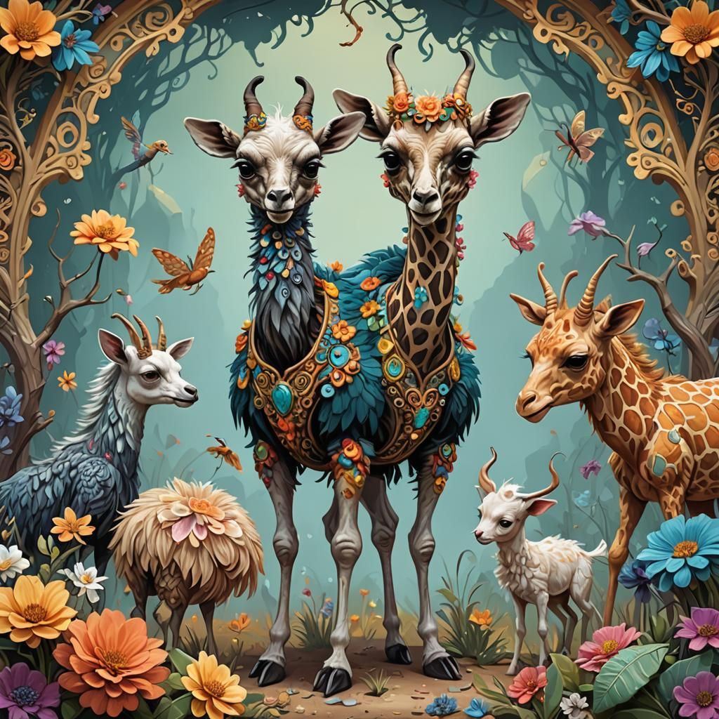 Fantastic Hybrid Creature With Ornate Details