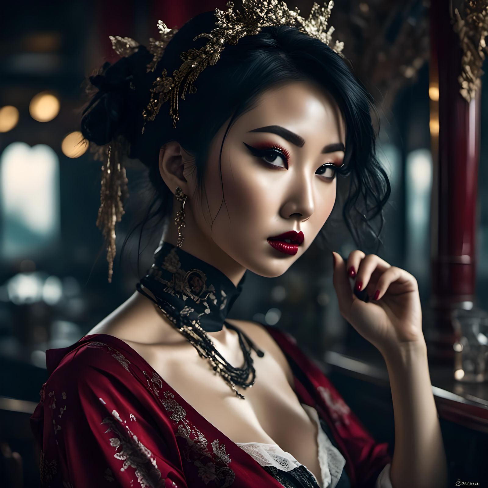 Punk Style Asian Woman with Dramatic Makeup