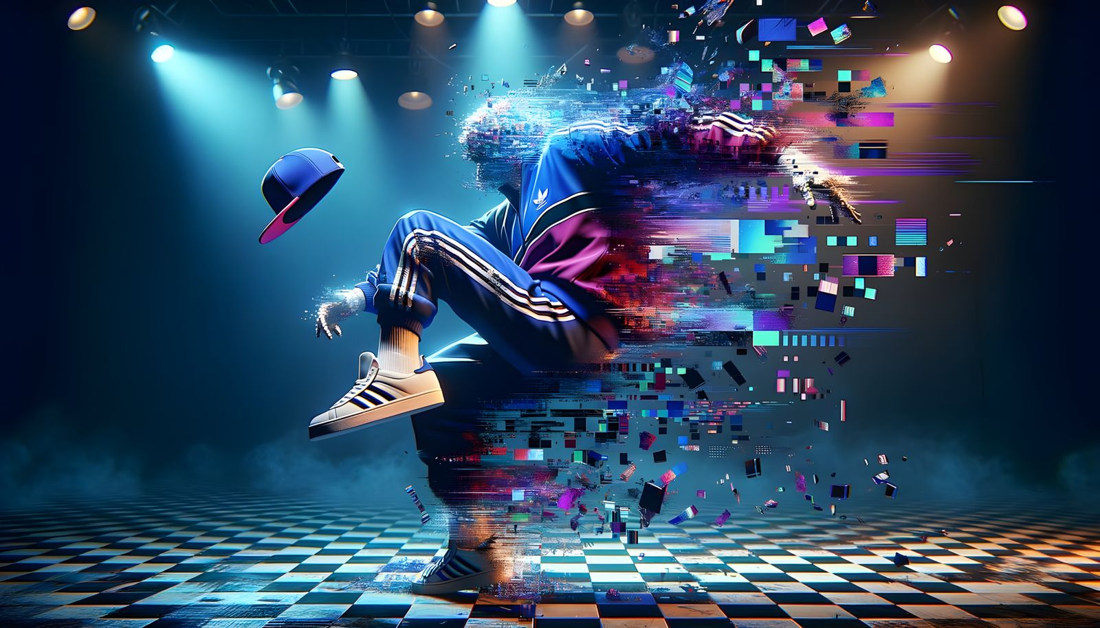 Breakdancer Glitch Transition in 3D Rendering