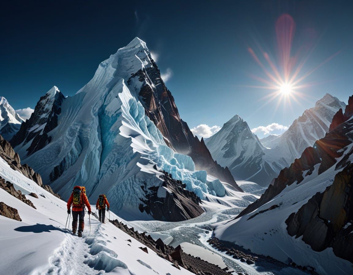 Climbers Ascend K2 Peak: Cinematic Adventure