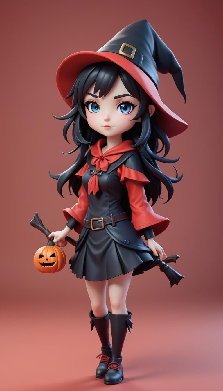 Cute Chibi Witch Girl in 3D Style