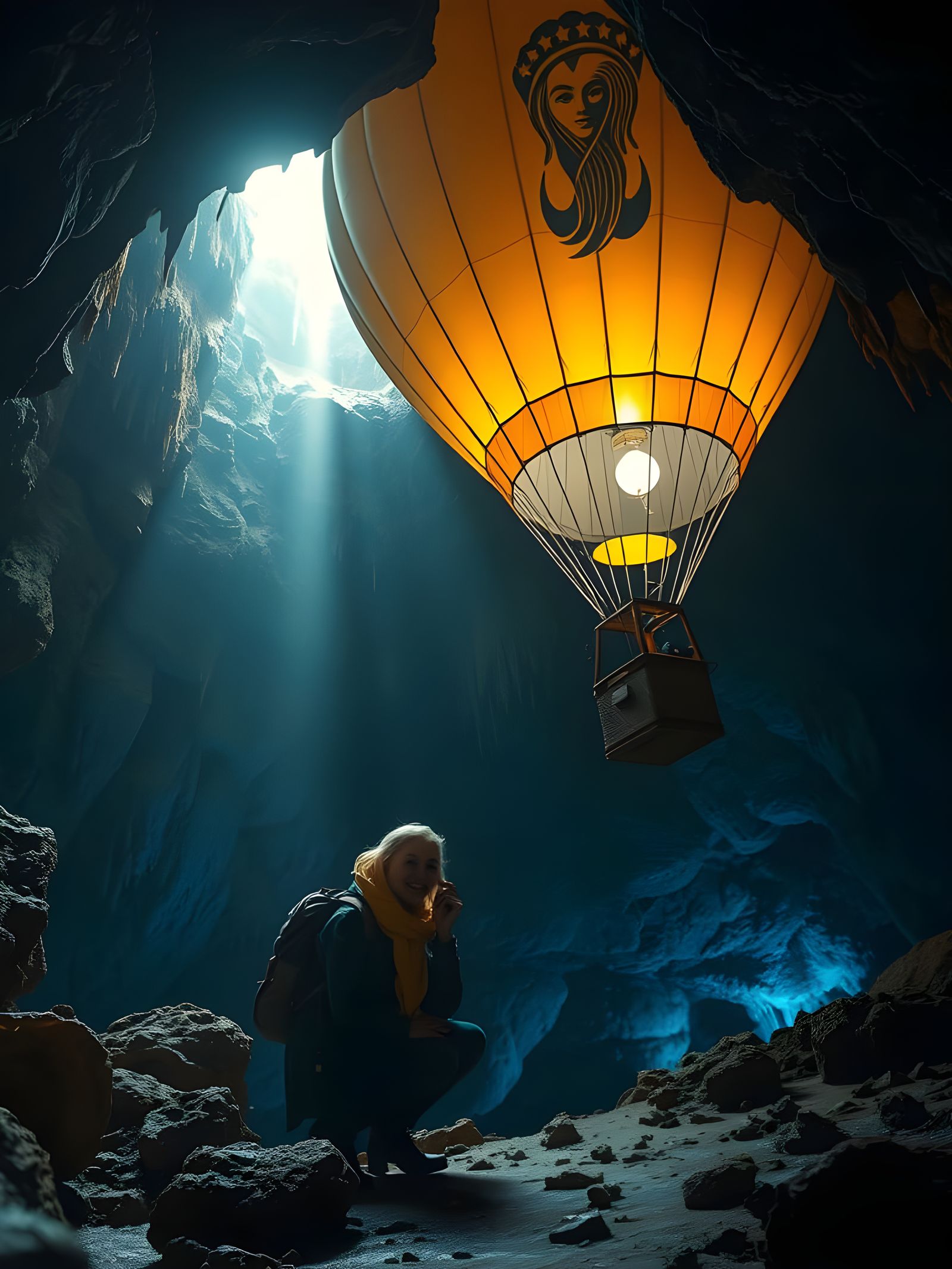 Victorian Lady Discovers Hidden Wonders in Majestic Cavern