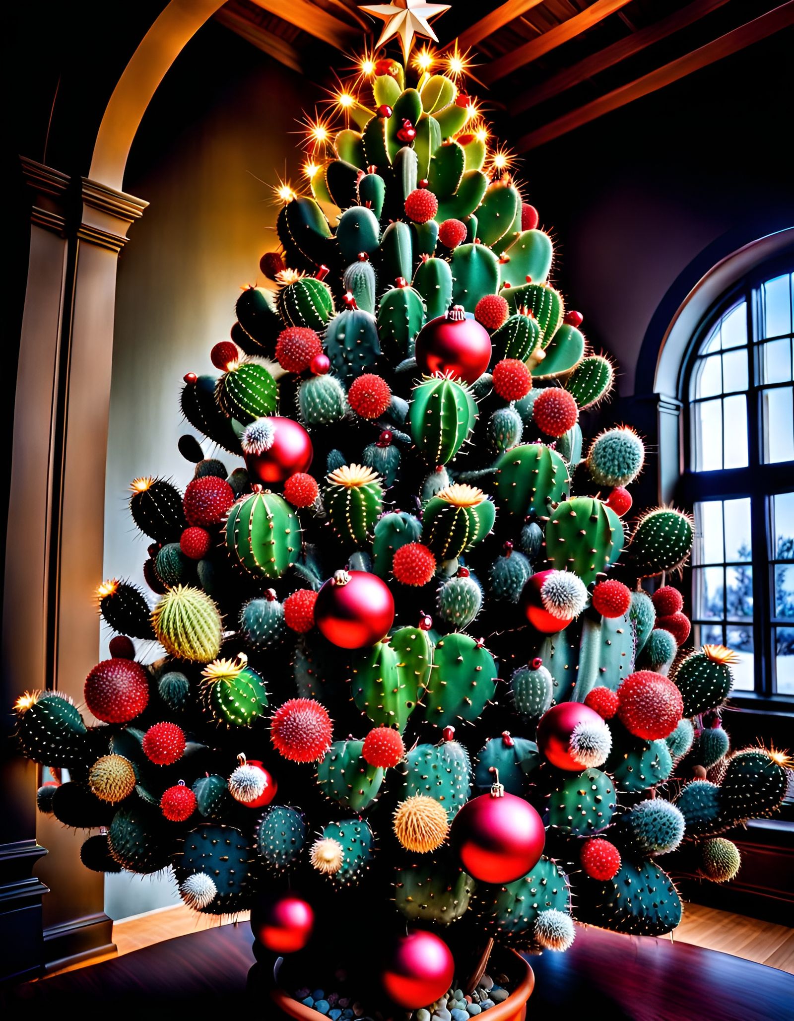 Hyperrealistic Decorated Cactus Christmas Tree