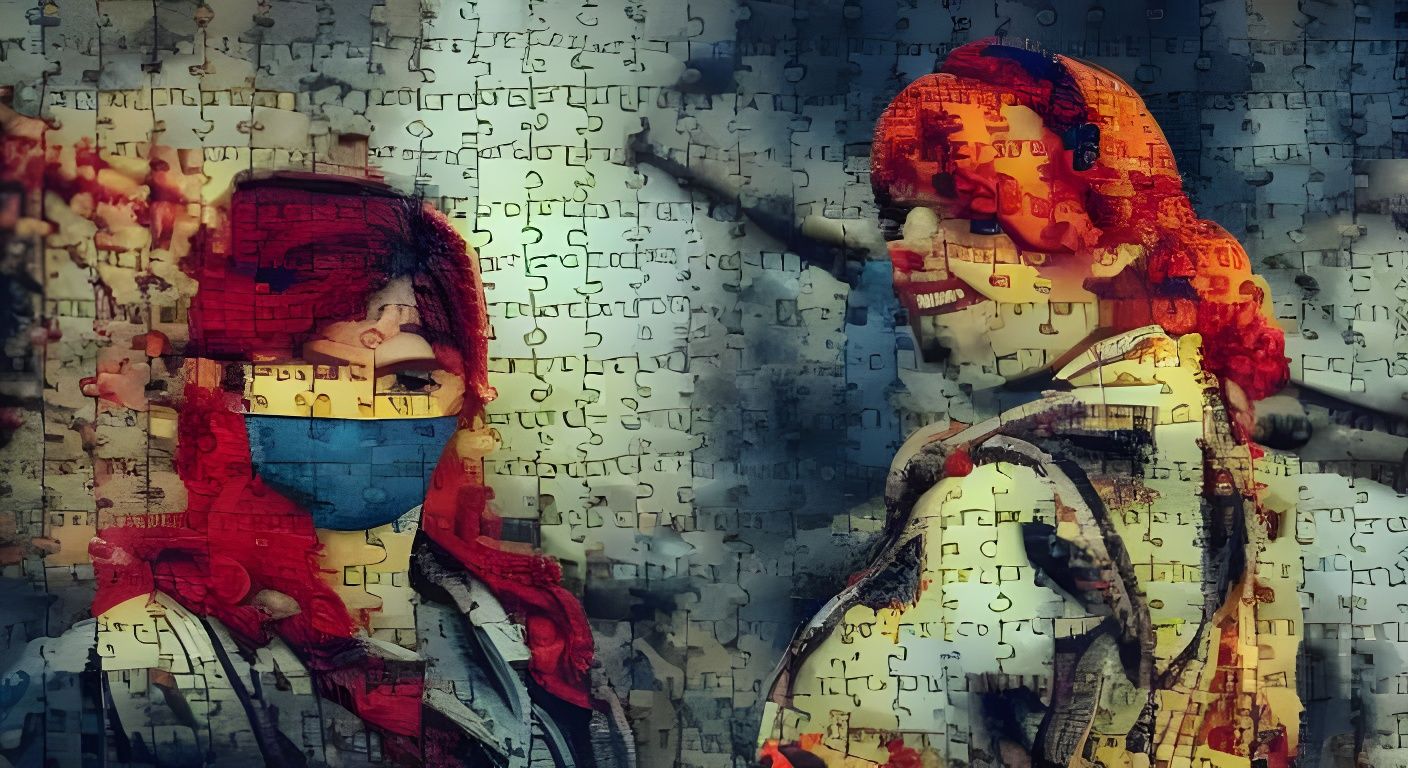 Overweight Woman in Evil Attire: Glitchy Cyberpunk Portrait