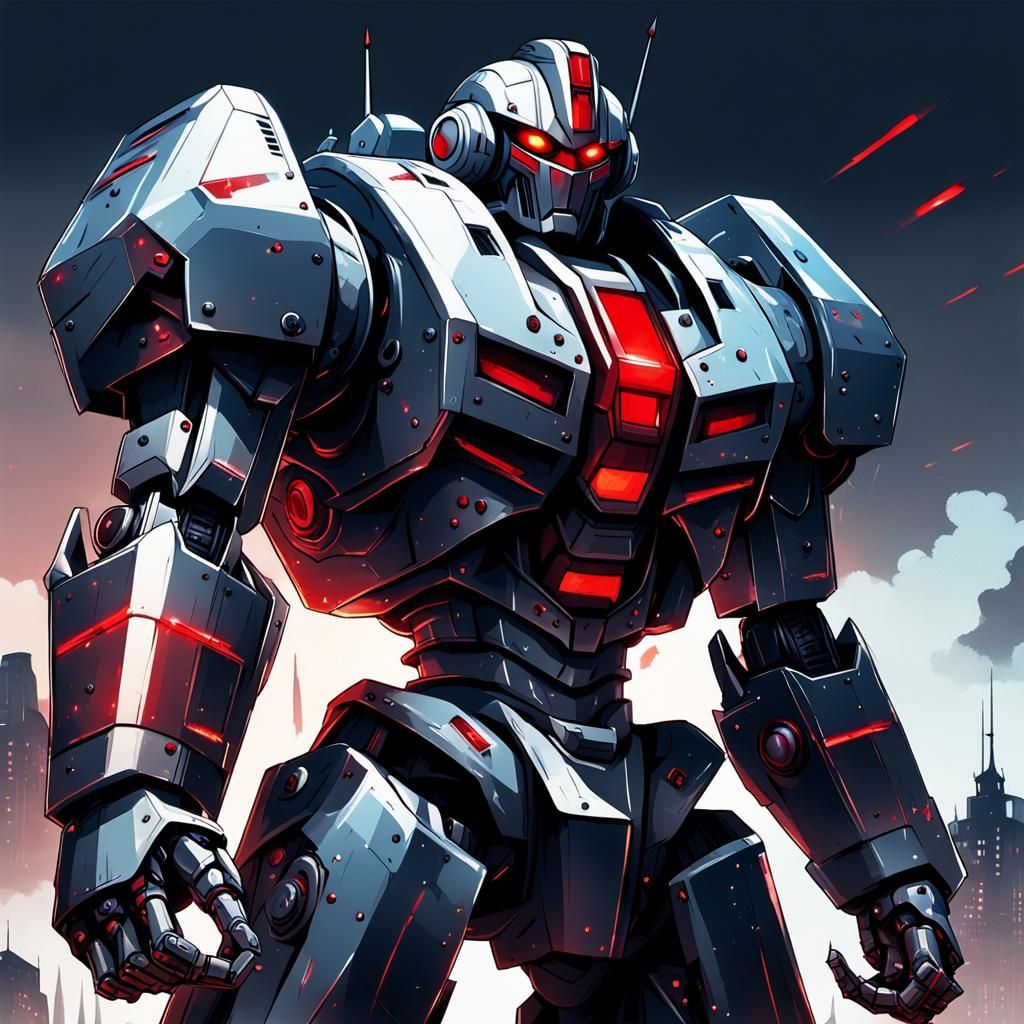 Giant Evil Robot with Sword Hand, Anime Style