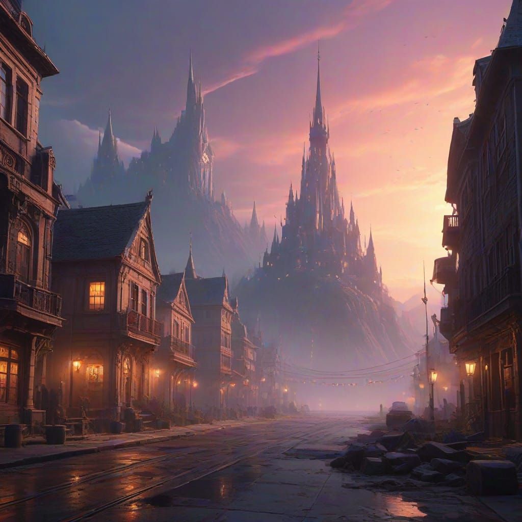 Dreamlike Castle Scene in Vibrant, Golden Light