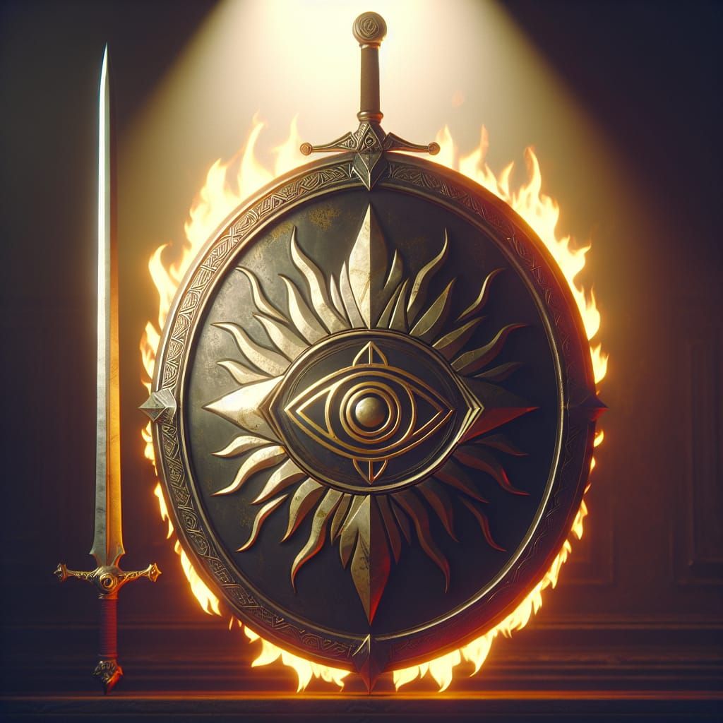 Blazing Shield and Sword in Vintage Style