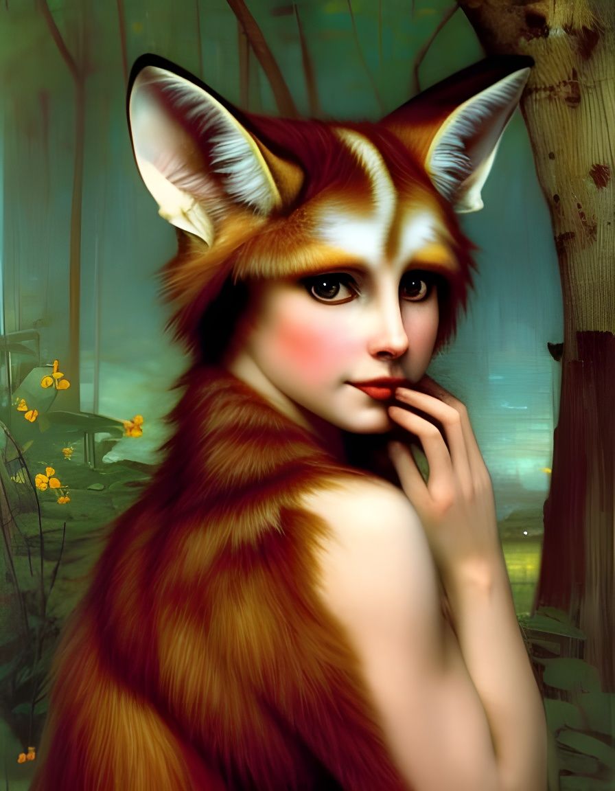 Fennec Fox Girl Portrait in Science Fantasy Style