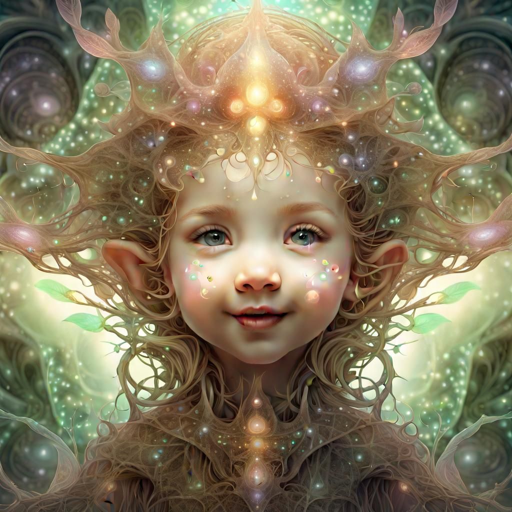 Toddler Witch Rides Kitten Boat in Pointillism