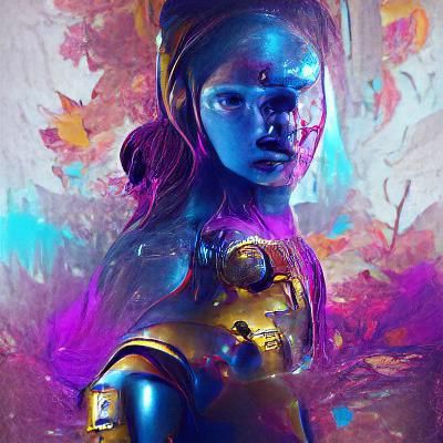 Blue Robot Girl in Nebula: A Digital Masterpiece