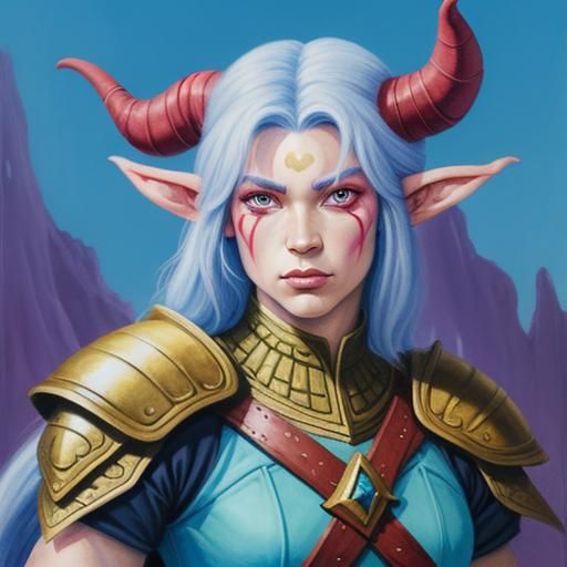 Tiefling Warrior Princess in Gouache Painting