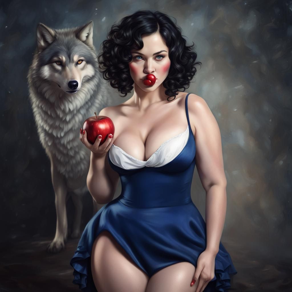Curvy Snow White Portrait with Wolf