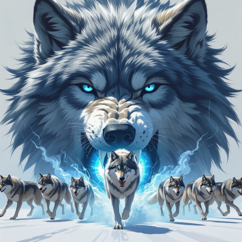 Colossal Fluffy Wolf Head in Hyper-Realistic Style