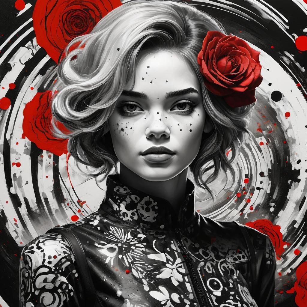 Woman in Red and Black: A Digital Portrait